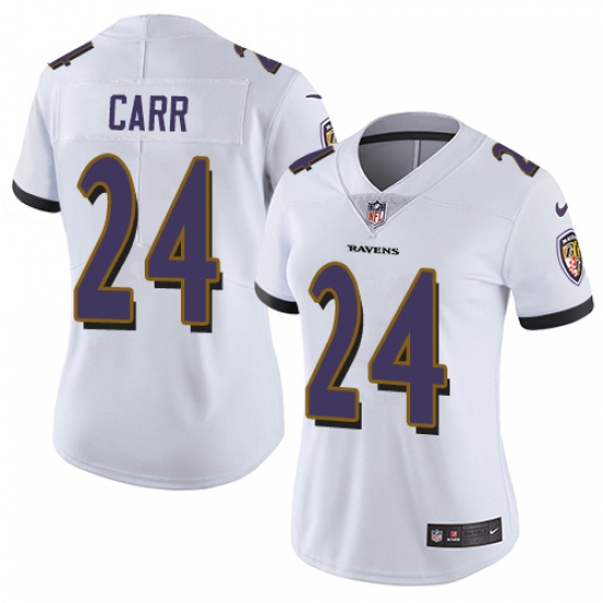 Women's Nike Baltimore Ravens #24 Brandon Carr White Vapor Untouchable Limited Player NFL Jersey - Ujersey