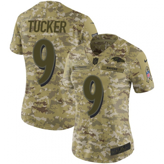 Women's Nike Baltimore Ravens #9 Justin Tucker Limited Camo 2018 Salute to Service NFL Jersey - Ujersey