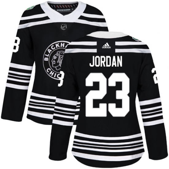 Women's Adidas Chicago Blackhawks #23 Michael Jordan Authentic Black 2019 Winter Classic NHL Jersey - Ujersey