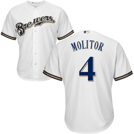 Youth Majestic Milwaukee Brewers #4 Paul Molitor Authentic White Home Cool Base MLB Jersey - Ujersey
