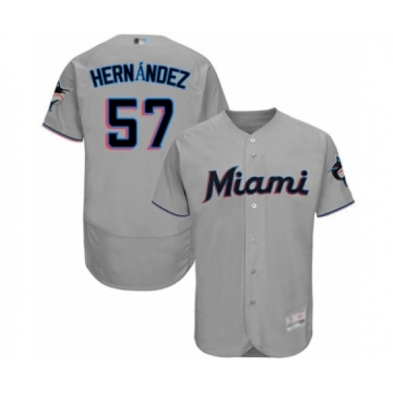 Men's Miami Marlins #57 Elieser Hernandez Grey Road Flex Base Authentic Collection Baseball Player Jersey - Ujersey