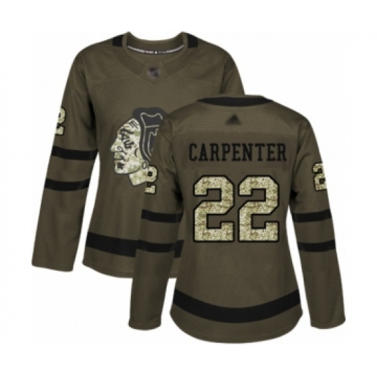 Women's Chicago Blackhawks #22 Ryan Carpenter Authentic Green Salute to Service Hockey Jersey - Ujersey