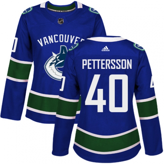 Women's Adidas Vancouver Canucks #40 Elias Pettersson Blue Home Authentic Stitched NHL Jersey - Ujersey