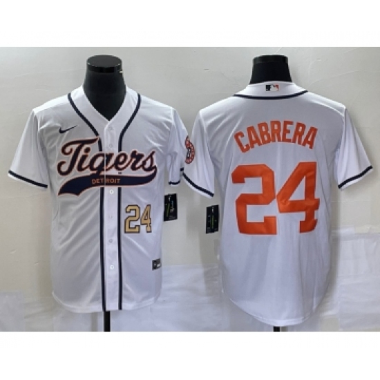 Men's Detroit Tigers #24 Miguel Cabrera Number White Cool Base Stitched Baseball Jersey - Ujersey
