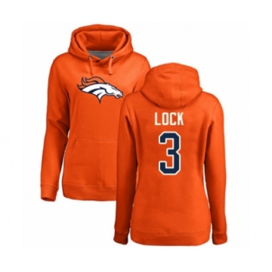 Football Women's Denver Broncos #3 Drew Lock Orange Name & Number Logo Pullover Hoodie - Ujersey