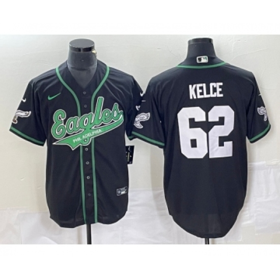 Men's Nike Philadelphia Eagles #62 Jason Kelce Black Cool Base Stitched Baseball Jersey - Ujersey