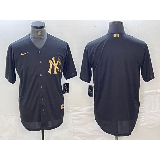 Men's New York Yankees Blank Black Gold Cool Base Stitched Jersey - Ujersey