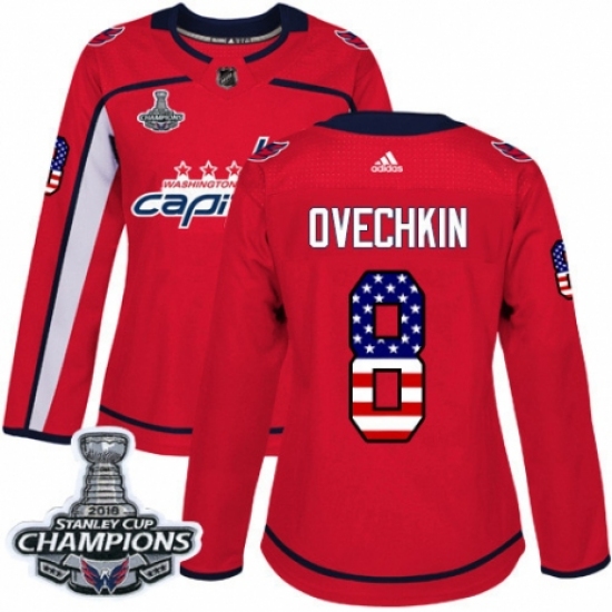 Women's Adidas Washington Capitals #8 Alex Ovechkin Authentic Red USA Flag Fashion 2018 Stanley Cup Final Champions NHL Jersey - Ujersey