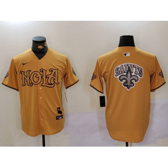 Men's New Orleans Saints Team Big Logo Gold Cool Base Stitched Baseball Jersey - Ujersey