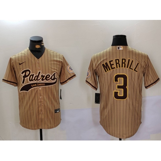 Men's San Diego Padres #3 Jackson Merrill Tan 2023 Cool Base Stitched Jersey - Ujersey
