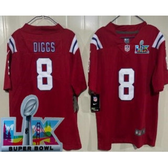 Youth New England Patriots #8 Stefon Diggs Limited Red Super Bowl LX Vapor Jersey - ujerseystore