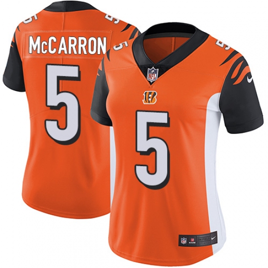Women's Nike Cincinnati Bengals #5 AJ McCarron Vapor Untouchable Limited Orange Alternate NFL Jersey - Ujersey
