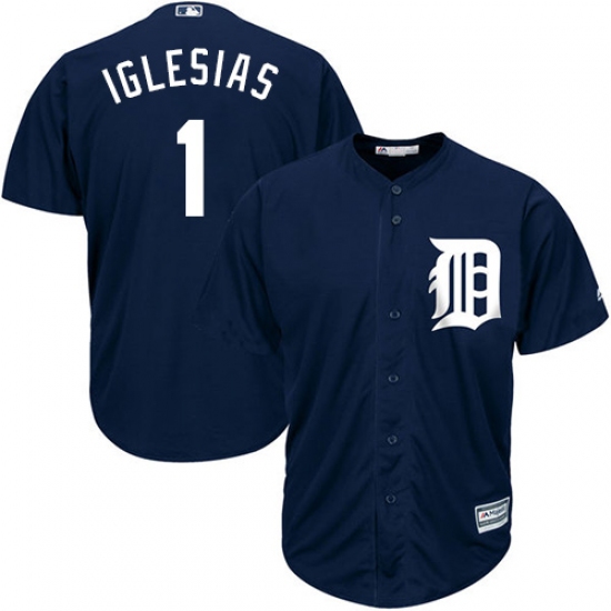 Men's Majestic Detroit Tigers #1 Jose Iglesias Replica Navy Blue Alternate Cool Base MLB Jersey - Ujersey