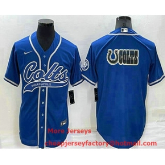 Men's Indianapolis Colts Blue Team Big Logo With Patch Cool Base Stitched Baseball Jersey - Ujersey