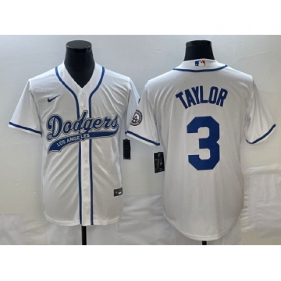 Men's Los Angeles Dodgers #3 Chris Taylor White Cool Base Stitched Baseball Jersey - Ujersey