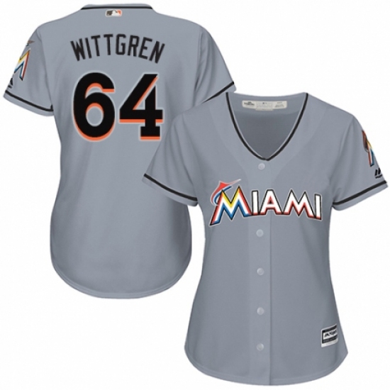 Women's Majestic Miami Marlins #64 Nick Wittgren Replica Grey Road Cool Base MLB Jersey - Ujersey