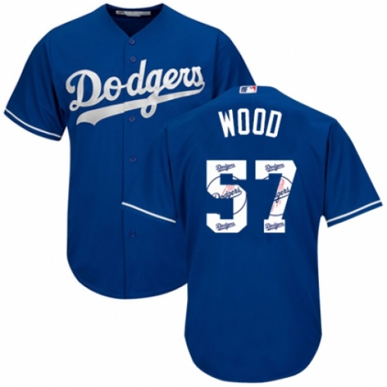 Men's Majestic Los Angeles Dodgers #57 Alex Wood Authentic Royal Blue Team Logo Fashion Cool Base MLB Jersey - Ujersey
