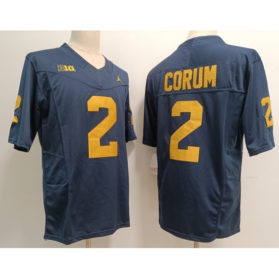 Men's Michigan Wolverines Blake Corum #2 Navy High School F U S E Stitched Game Jersey - Ujersey