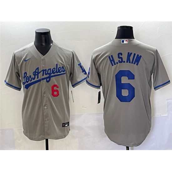 Men's Los Angeles Dodgers #6 Hyeseong Kim Number Grey With los Cool Base Stitched Jersey - Ujersey