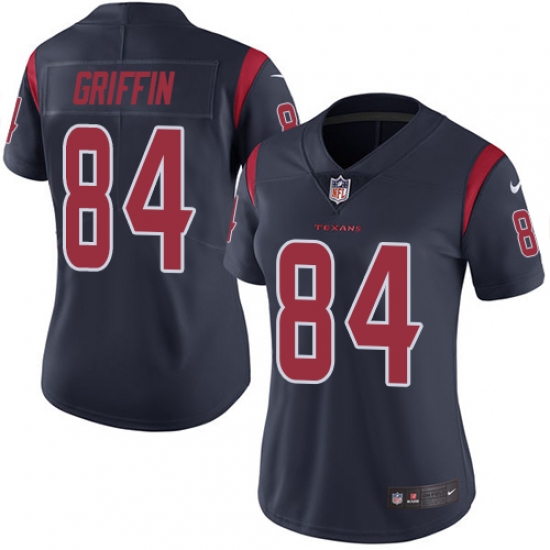 Women's Nike Houston Texans #84 Ryan Griffin Elite Navy Blue Rush Vapor Untouchable NFL Jersey - Ujersey