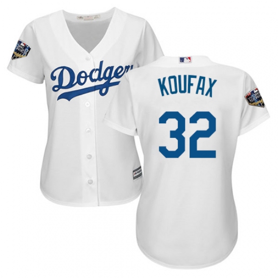 Women's Majestic Los Angeles Dodgers #32 Sandy Koufax Authentic White Home Cool Base 2018 World Series MLB Jersey - Ujersey