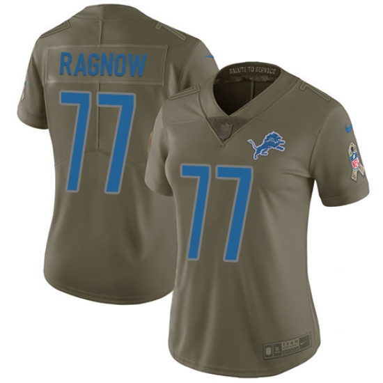 Women's Nike Detroit Lions #77 Frank Ragnow Limited Olive 2017 Salute to Service NFL Jersey - Ujersey
