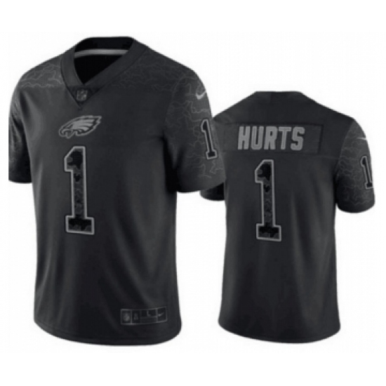 Men's Philadelphia Eagles #1 Jalen Hurts Black Reflective Limited Stitched Football Jersey - Ujersey