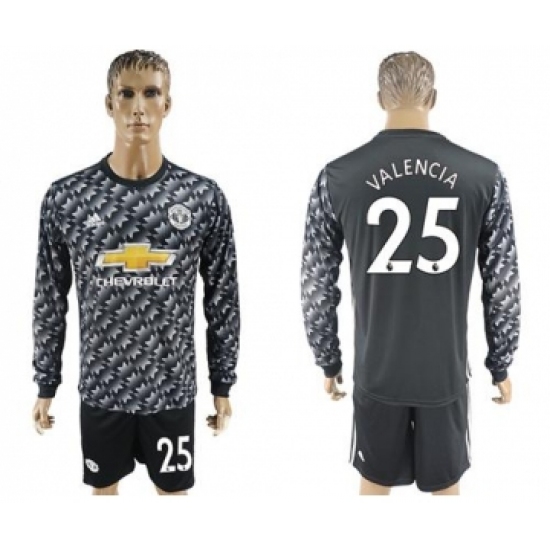 Manchester United #25 Valencia Black Long Sleeves Soccer Club Jersey