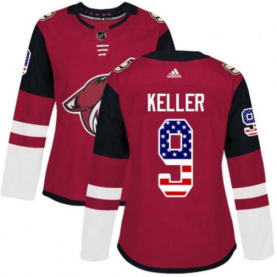 Women's Adidas Arizona Coyotes #9 Clayton Keller Authentic Red USA Flag Fashion NHL Jersey - Ujersey