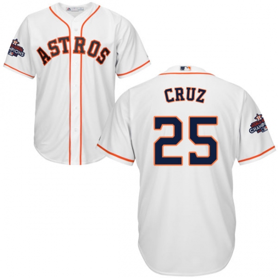 Youth Majestic Houston Astros #25 Jose Cruz Jr. Replica White Home 2017 World Series Champions Cool Base MLB Jersey - Ujersey