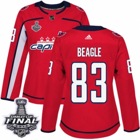 Women's Adidas Washington Capitals #83 Jay Beagle Authentic Red Home 2018 Stanley Cup Final NHL Jersey - Ujersey