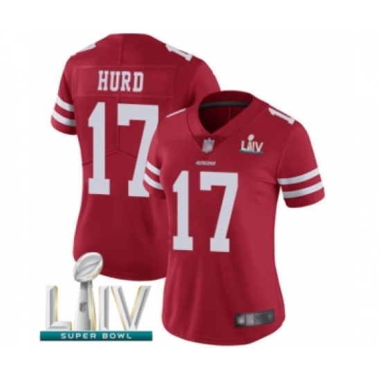 Women's San Francisco 49ers #17 Jalen Hurd Red Team Color Vapor Untouchable Limited Player Super Bowl LIV Bound Football Jersey - Ujersey
