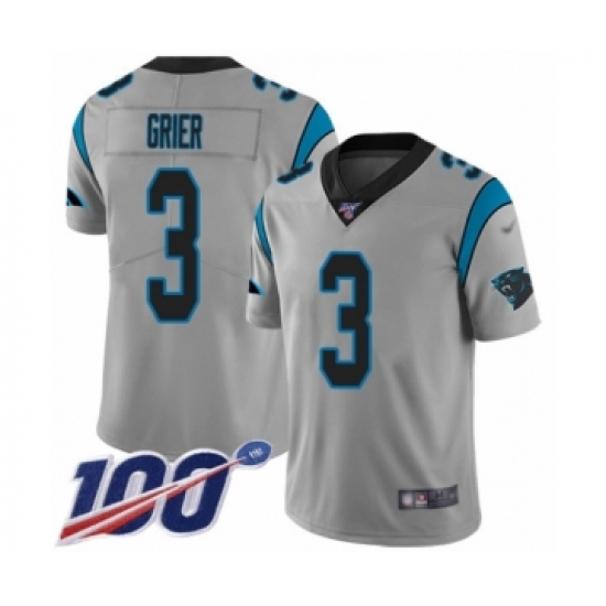 Men's Carolina Panthers #3 Will Grier Silver Inverted Legend Limited 100th Season Football Jersey - Ujersey