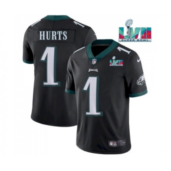 Men's Philadelphia Eagles #1 Jalen Hurts Black Super Bowl LVII Patch Vapor Untouchable Limited Stitched Jersey - Ujersey
