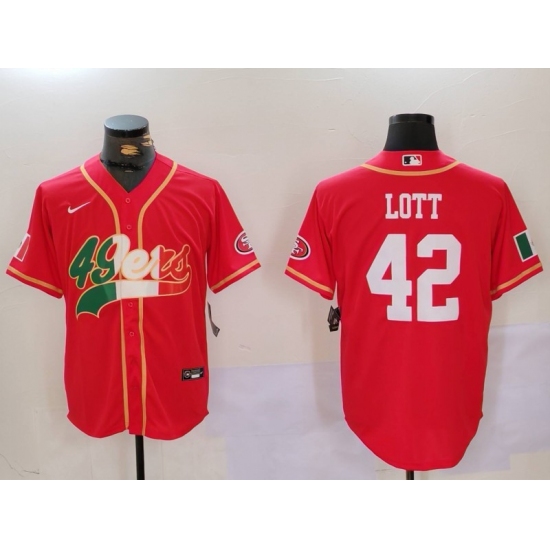 Men's San Francisco 49ers #42 Ronnie Lott Red With Cool Base Stitched Baseball Jerseys - Ujersey