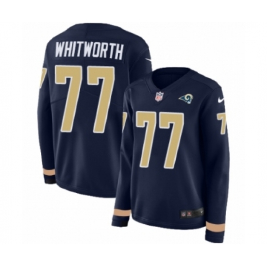 Women's Nike Los Angeles Rams #77 Andrew Whitworth Limited Navy Blue Therma Long Sleeve NFL Jersey - Ujersey