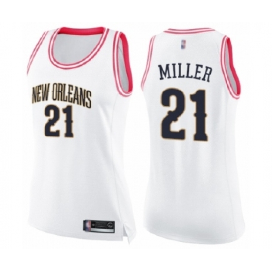 Women's New Orleans Pelicans #21 Darius Miller Swingman White Pink Fashion Basketball Jersey