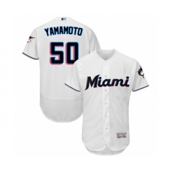 Men's Miami Marlins #50 Jordan Yamamoto White Home Flex Base Authentic Collection Baseball Player Jersey - Ujersey