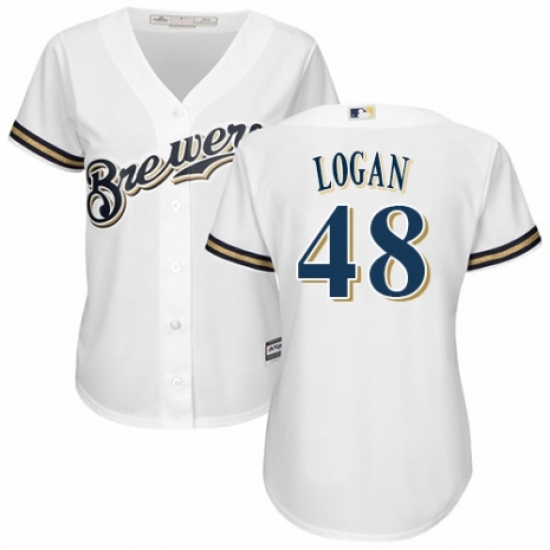 Women's Majestic Milwaukee Brewers #48 Boone Logan Replica Navy Blue Alternate Cool Base MLB Jersey - Ujersey