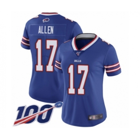 Women's Nike Buffalo Bills #17 Josh Allen Royal Blue Team Color Vapor Untouchable Limited Player 100th Season NFL Jersey - Ujersey
