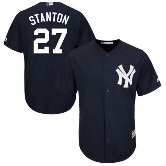 Youth Majestic New York Yankees #27 Giancarlo Stanton Authentic Navy Blue Alternate MLB Jersey - Ujersey