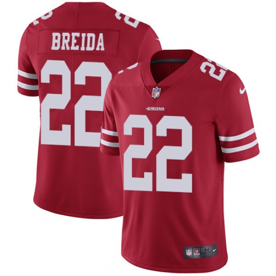 Men's Nike San Francisco 49ers #22 Matt Breida Red Team Color Vapor Untouchable Limited Player NFL Jersey - Ujersey