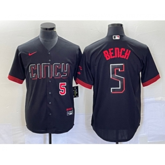 Men's Nike Cincinnati Reds #5 Johnny Bench Number Black 2023 City Connect Cool Base Stitched Baseball Jersey1 - Ujersey