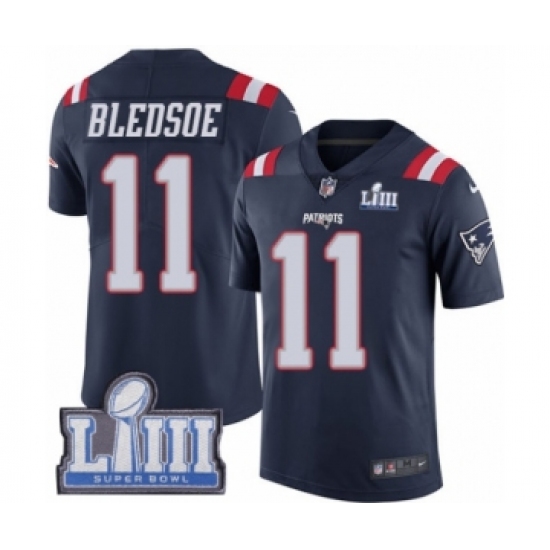 Men's Nike New England Patriots #11 Drew Bledsoe Limited Navy Blue Rush Vapor Untouchable Super Bowl LIII Bound NFL Jersey - Ujersey