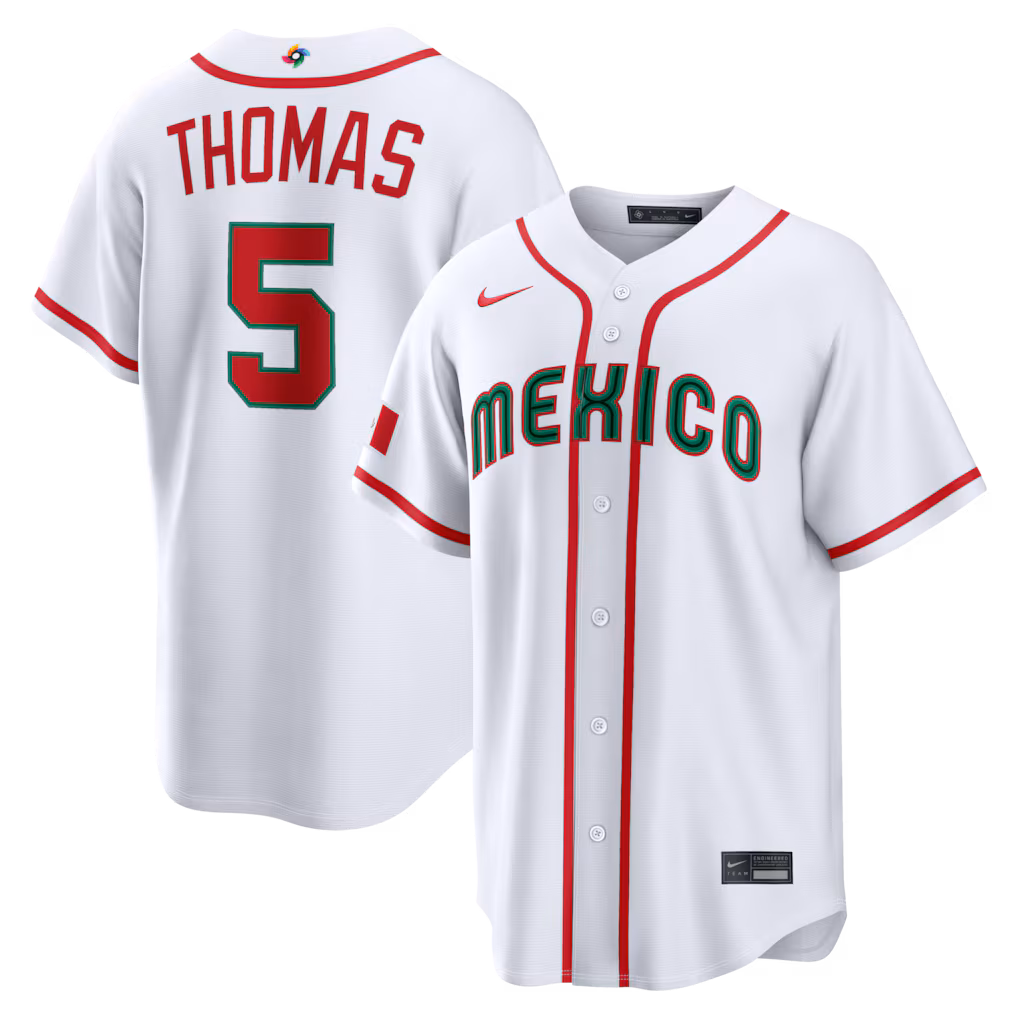 Men's Mexico Baseball Alek Thomas Nike White 2026 World Baseball Classic Home Stadium Jersey