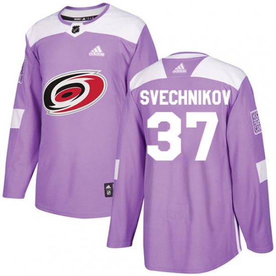 Men's Adidas Carolina Hurricanes #37 Andrei Svechnikov Authentic Purple Fights Cancer Practice NHL Jersey - Ujersey