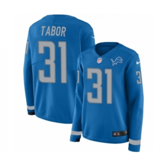 Women's Nike Detroit Lions #31 Teez Tabor Limited Blue Therma Long Sleeve NFL Jersey - Ujersey