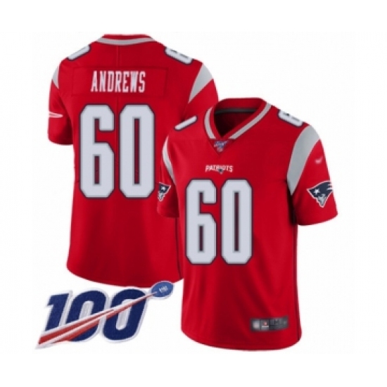 Men's New England Patriots #60 David Andrews Limited Red Inverted Legend 100th Season Football Jersey - Ujersey