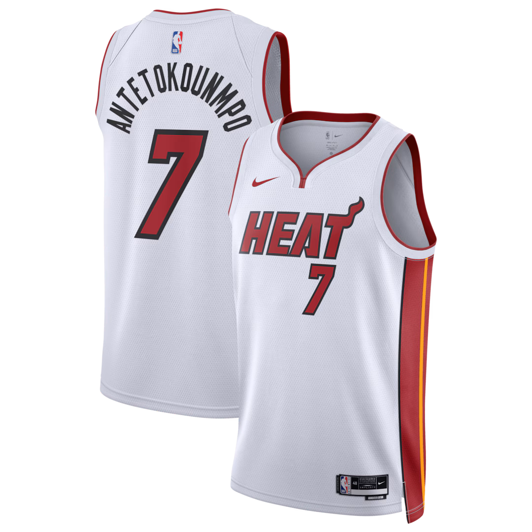 Unisex Miami Heat Giannis Antetokounmpo Nike White Swingman Jersey - Association Edition