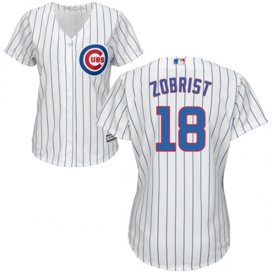 Women's Majestic Chicago Cubs #18 Ben Zobrist Authentic White Home Cool Base MLB Jersey